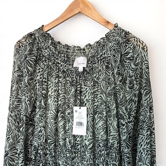 NWT Cinq a Sept Janelle Dress Long Sleeve Ruffles Meadow and Black Womens 2 Boho - Picture 3 of 12